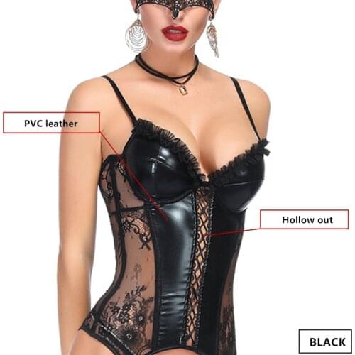 Sexy Lingerie Corset Tops Women Fish Scale Pattern Bustiers Brassiere Black Lace Erotic Clothing With Thong And Garters S-6XL