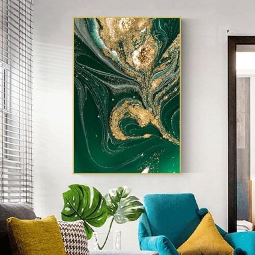 Nordic Creative Green Gold Foil Wall Art Canvas Poster Cuadro Modern Abstract Painting Print Wall Pictures for Living Room Decor