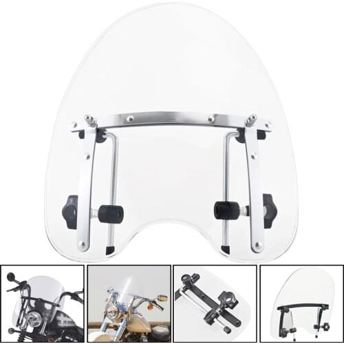 19"x17" Moto Windshield Windscreen Fit For Harley Crusier Honda Shadow Spirit Sabre ACE Aero 1100 VLX 600 RS 750 w/ 7/8" And 1"