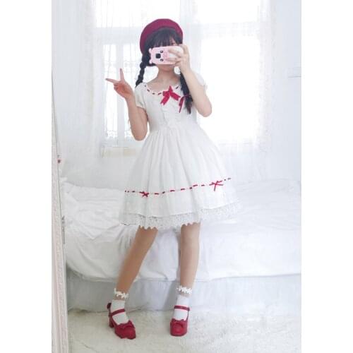 Japanese sweet lolita dress vintage soft girl high waist lace bowknot victorian dress kawaii girl gothic lolita op loli cos