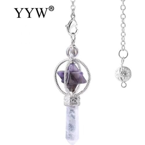 YYW Merkaba Dowsing Pendulum Natural Stone Purple Crystal Pink Quartz Reiki Healing Pendule Pendants for Women Men Jewelry