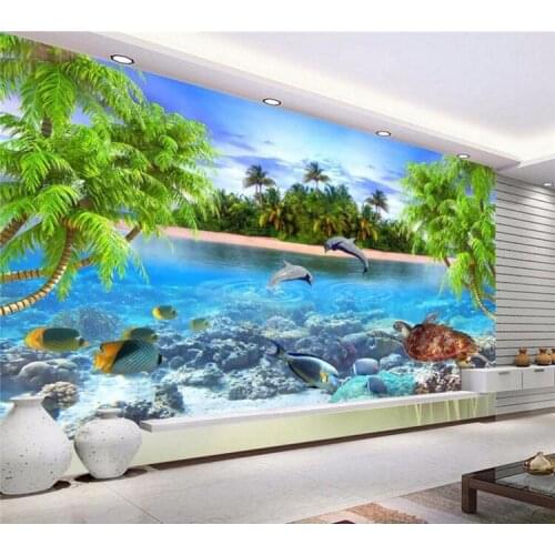 TV background wall paper living room custom mural 3d background wall covering seascape scenery blue sky white clouds sea wall