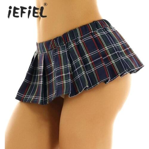 Women Ladies Japanese Schoolgirl Cosplay Role Play Costume Scottish Style School Pleated Skirt Mid Waist Plaid Pleated Skirt