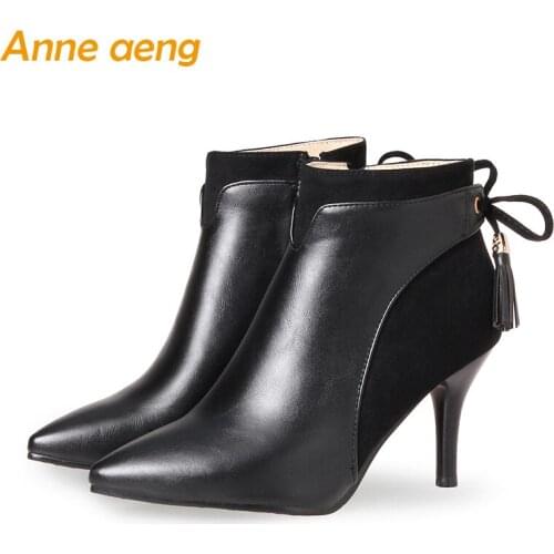 2019 Autumn winter women boots Ankle high thin heels ladies elegant sexy warm snow boots black winter women shoes big size 33-46