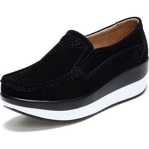 New Spring Autumn Shoes Woman Flat Platform Womens Shoes Cow Suede Leather Flats Thick Sole Women Loafers Moccasins Female Shoe