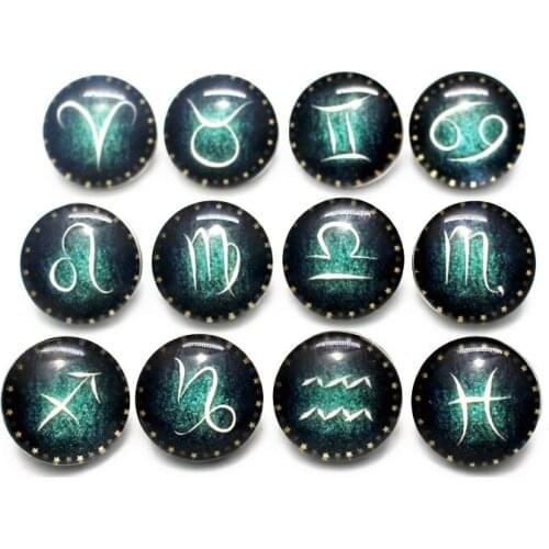 12pcs/lot glass snap buttons 12 constellation 18mm leather clasp snap button Bangles snap bracelet jewelry