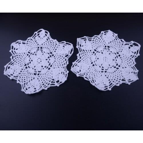 2pcs Snowflake White Cotton Yarn Flower Shape Cup Tea Coffee Doily Pad Hand Crochet Lace Doilies Placemat Coasters