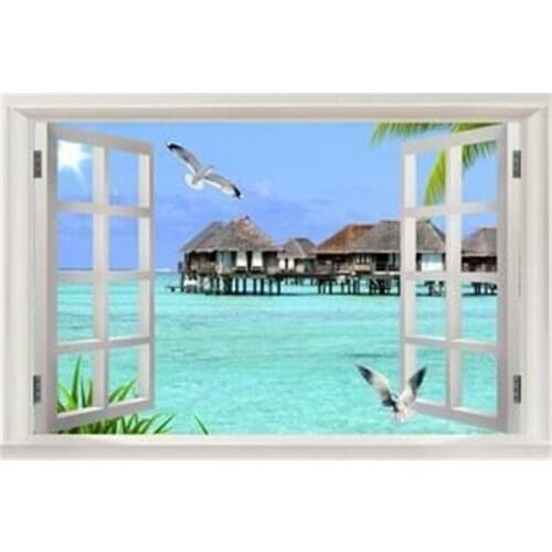 DIY diamond painting mosaic Cross stitch square diamond embroidery home decoration needlework blue sky outside the window