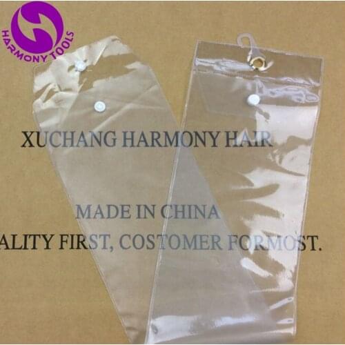 Free Shipping 10PCS Plastic PVC Bags for Packing Weave Hair for packing 14 inch-26 inch hair with button Transparent