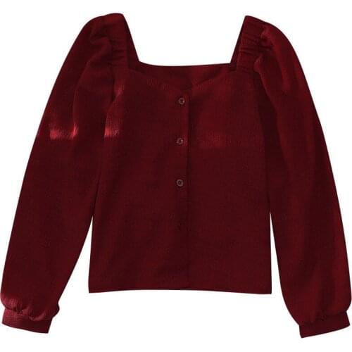 Womens Spring Autumn Style Blouse Shirt Womens Elegant Square Collar Solid Color Long Sleeve Button Vintage Tops SP913