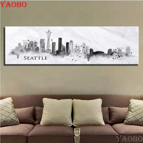 Large DIY Diamond Painting Mosaic stickers decor 5D Full square/Round Diamond Embroidery Watercolor Seattle Landscape Pictures