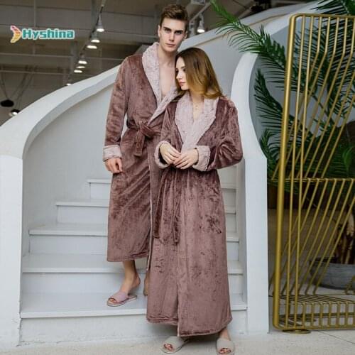 Large Size Flannel Pajamas Nightgown Women Winter Men Coral Velvet Couple Bathrobe Autumn Winter