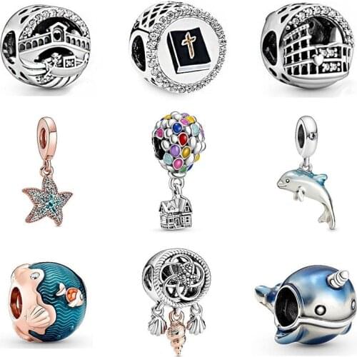 2020 New Original 925 Sterling Silver Beads House & Balloons Enamel Charm Travel Fit Pandora Bracelet Bangle DIY Women Jewelry