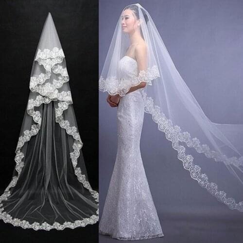 2.6 Meter Cathedral Veils One Layer Long Lace Edge Bridal Veil Tulle No Comb White/Ivory Headdress Wedding Accessories 2021 New