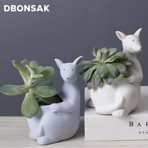 Nordic Kangaroo Ceramic Flower Pot Cartoon Ceramic Vase Cute Little Animal Potted Table Cactus Plant Pot Garden Home Decoration