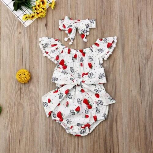 Baby Girl Strawberry Headband Jumpsuit Playsuit Outfits Sunsuit Clothes Set