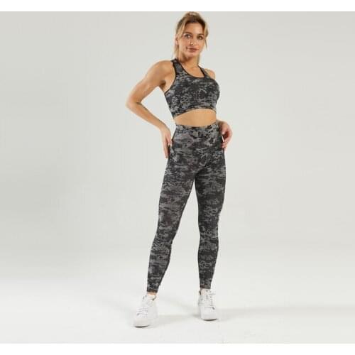 Camouflage Seamless Sport Set Women Rid Sport Bra Crop Booty High Waist Vital jumpsuit Tights Suit Yoga fitness workout Gym Sets