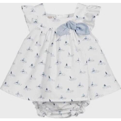Summer Baby Spanish Cotton Sweet Clothes Naval Wind Printed Sailing Ship Patterns Shirt+pants Set Girls Boutique Outfits
