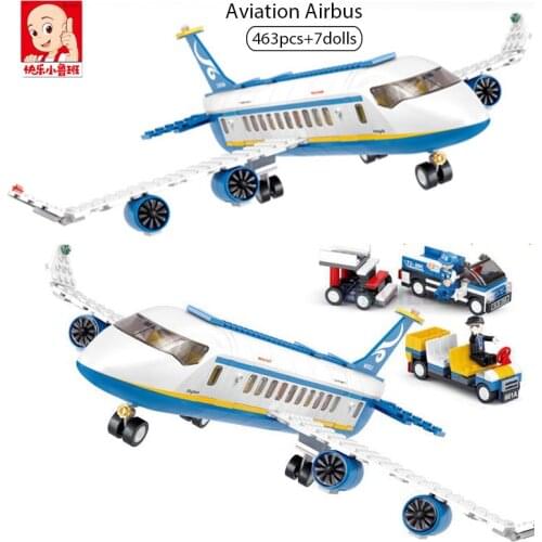 Sluban 463Pcs City Aviation Airport Airbus Aircraft Airplane Model DIY Building Blocks Modern Plane Bus Terminal Bricks Toy Gift