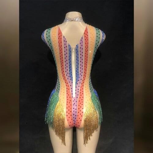Colorful Rhinestone Sexy Zentai BodySuit Jazz Dance For Lady Nightclub JumpsuitBar Dj Pole Dancer Women Stage Costume DJ254