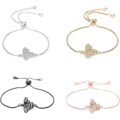 Cute Cubic Zirconia Bee Charm Bracelets for Women Gold Chain Crystal Bracelet Adjustable Animal Femme Jewelry Femme