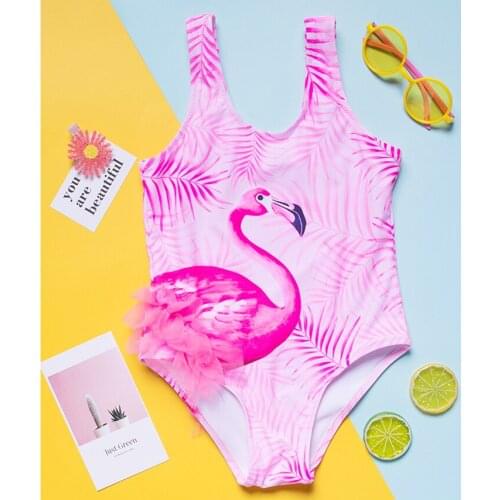 2-6years Girls Swimwear With Flamingo 2021 Childrens Swimsuit Girls Bikini Baby Cartoon Print Swimsuit Childrens One Piece