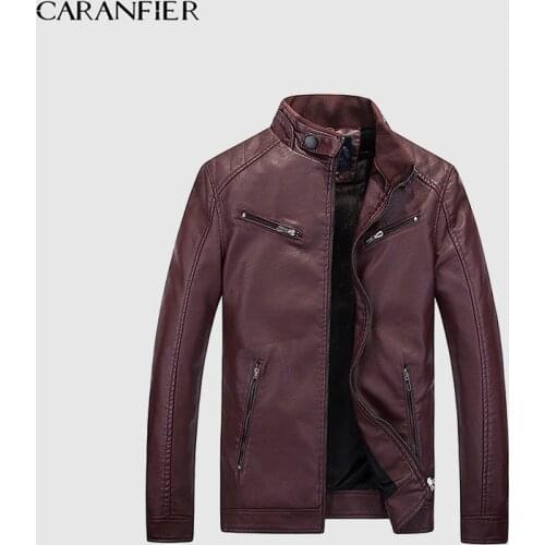CARANFIER Mens Leather Jackets Autumn Winter Coats Men Plus Velvet Simple Faux PU Outerwear Biker Motorcycle Male Punk Jacket