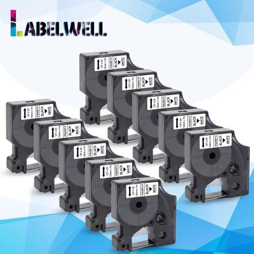 Labelwell 10PCS compatible for Dymo D1 45013 label tape 12mm black on white laminated printer ribbon for Label Manager printer