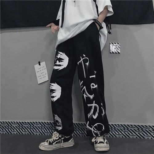Harajuku INS Summer Comic Cartoon Women Loose Straight Casual Trousers Anime Street Trend Youth Popular Men Sports Legging Pants