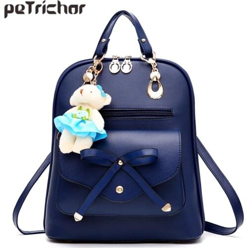 Bow Designer Free Bear Pendant Multi-Function Backpack & Shoulder Bag Female Anti-theft Zipper Women Bags Ladies Purse Girl