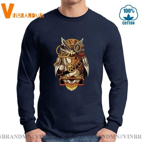 Fashion O-Neck Long Sleeve Tees Funny Owl Lovers T-Shirt Graceful Steampunk Night Owl T Shirts for men Awesome Animal Tops