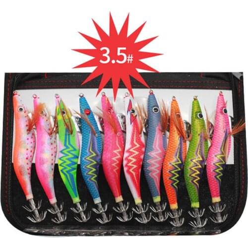 10PCS Fishing Lure Bag Squid Hook Jigs Octopus Cuttlefish Shrimp Baits 3D Eyes Luminous Lures Fishing Bait Accessories