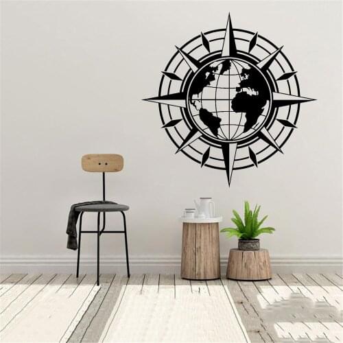 Wall Decal Map Of The World Compass Travel Earth Globe Sticker Vinyl Art Deco Sticker Living Room Office Classroom Decor WL559