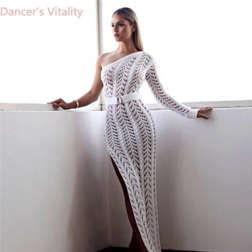 New Western Bar DS Performance Nightclub DJ Singer Sexy Stage Wear Single Sleeve Knitted Cut out Pole Jazz Dancing Dress Wear
