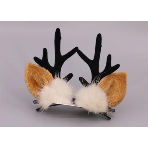 1 Pair Christmas Hair Clips Korea Fashion XMAS Cute Deer Hairbands Antlers Mushroom Fur Ball Girls Women Hair Accessories