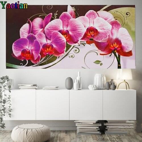 Orchids Flower Large Diy 5D Diamond Painting Cross Stitch Kits Diamond Embroidery Patterns 3D Pictures of Rhinestones Decor