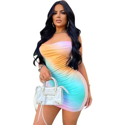 Excellent Fashion Tie-Dye Print Dress With Diagonal Shoulder Hollowed-Out Red Beach Party Dress Sexy Party Bar Uniform Dress 11