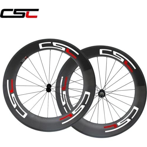 CSC U Shape full carbon 88mm clincher bike wheels 25mm width with Powerway hub+CN 424 or sapim cx ray spoke