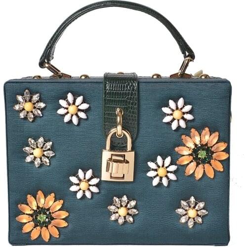 Luxury Diamond Flower Handbag Womens Retro Box Evening Bag Party Dinner Clutch Purse Shoulder Bag