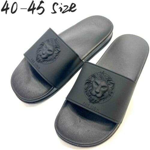 Lion Head Black Casual Slippers Men Fashion Outdoor Anti-slip Beach Flip Flops PVC Male Soft Flat Shoes Indoor Shower Slipper