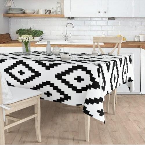 Tablecloth living room kitchen white black geometric patterned micro fabric cover runner pattern Free Shipping
