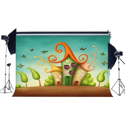 Fairytale Backdrop Dreamy House Magic Trees Fresh Flowers Butterfly Fantasy Photography Background