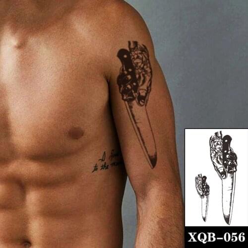 Waterproof Temporary Tattoo Sticker Black Armed with Knives Design Fake Tattoos Flash Tatoos Arm Hand Body Art for Women Men