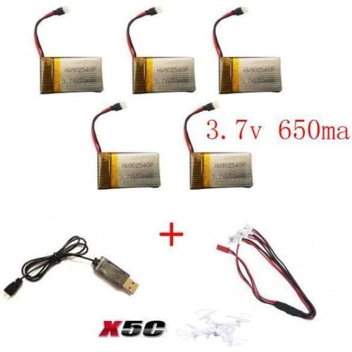 YUKALA x5c x5sc x5sw RC quadcopter rc drone 3.7v 650mah Li-polymer battery with USB charger cable 3.7v 650 mah