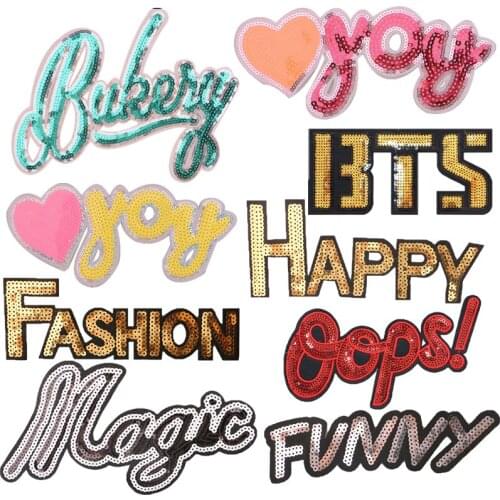 Funny Fashion Alphabet Sticker Letter Sequins Patch Golden Pattern Embroidery Applique Iron On Patches DIY Sewing Accessories