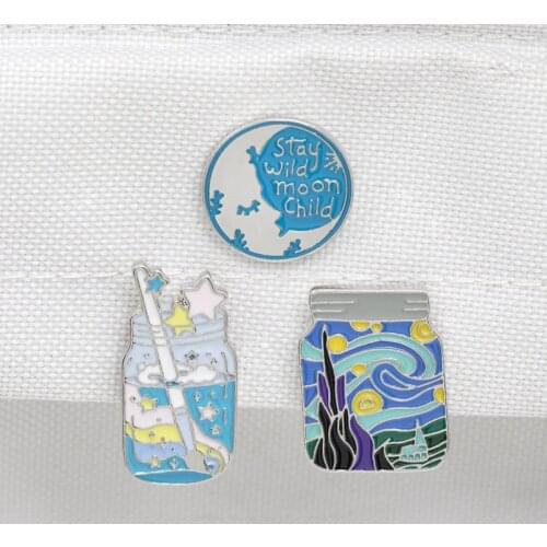Fashion Stay Wild Moon Child Enamel Brooches For Women Girls Oil Painting Badge Bag Clothes Lapel pin Jewelry Accessories Gifts