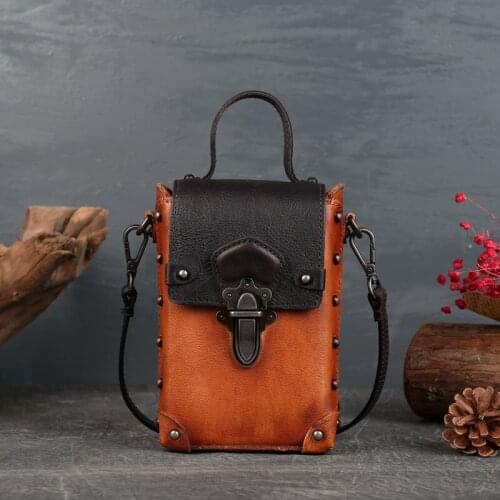 Retro Genuine Leather Ladies Mini Bags 2021 Summer First Layer Cowhide Small Women Handbag Versatile Shoulder Messenger Bags