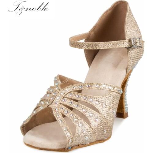 New Arrival Dance Shoes Latin Woman Salsa Satin Dancing Shoes Glitter Rhinestone Professional Dance Shoes Ballroom Soft Bottom