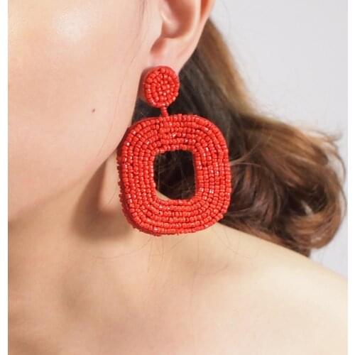 MANILAI Bohemian Square Beads Dangle Earrings Handmade Statement Geometric Big Drop Earrings For Women Ethnic Jewelry Girls