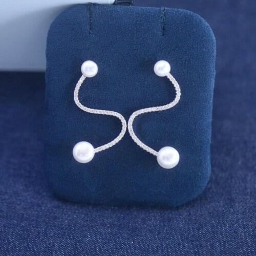 SLJELY Fashion Pure 925 Sterling Silver Curved Line Drop Earrings Micro Cubic Zircona Stones Women Wedding Party Brand Jewelry